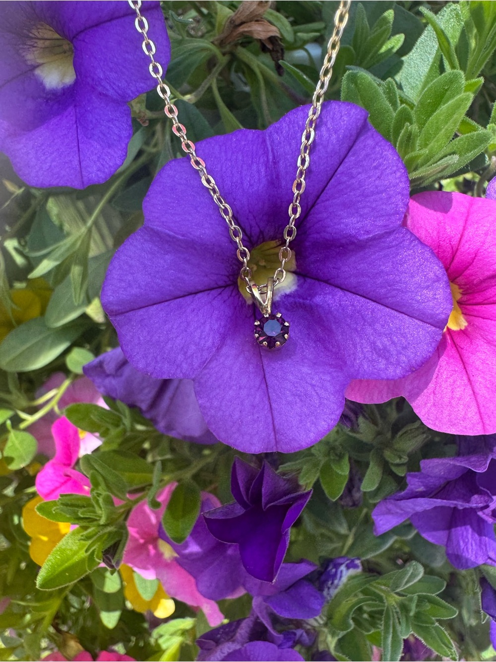 Necklace with Amethyst Gemstone & approx. 17” gold chain